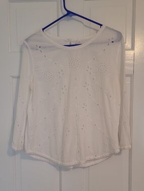GAP White Women's Eyelet Long-Sleeve Top